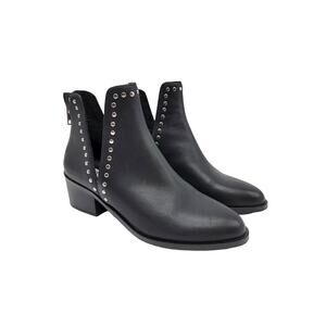 Steve Madden Zip Back Block Heel Ankle Boots Size 6.5 Black Leather Studded